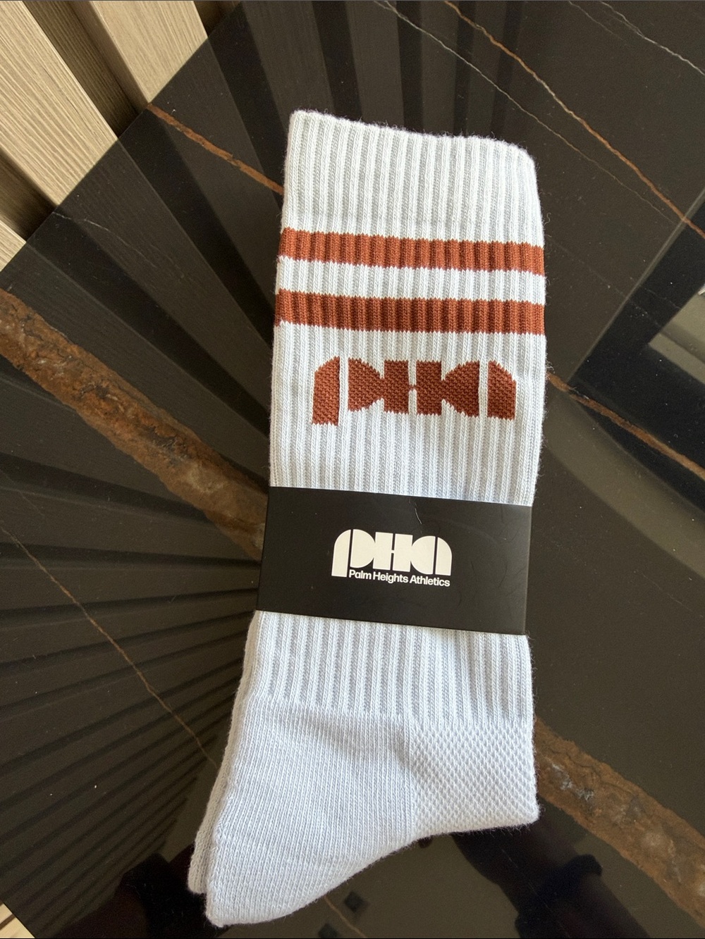 Palm Heights White & Brown Men's Athletic Crew Socks